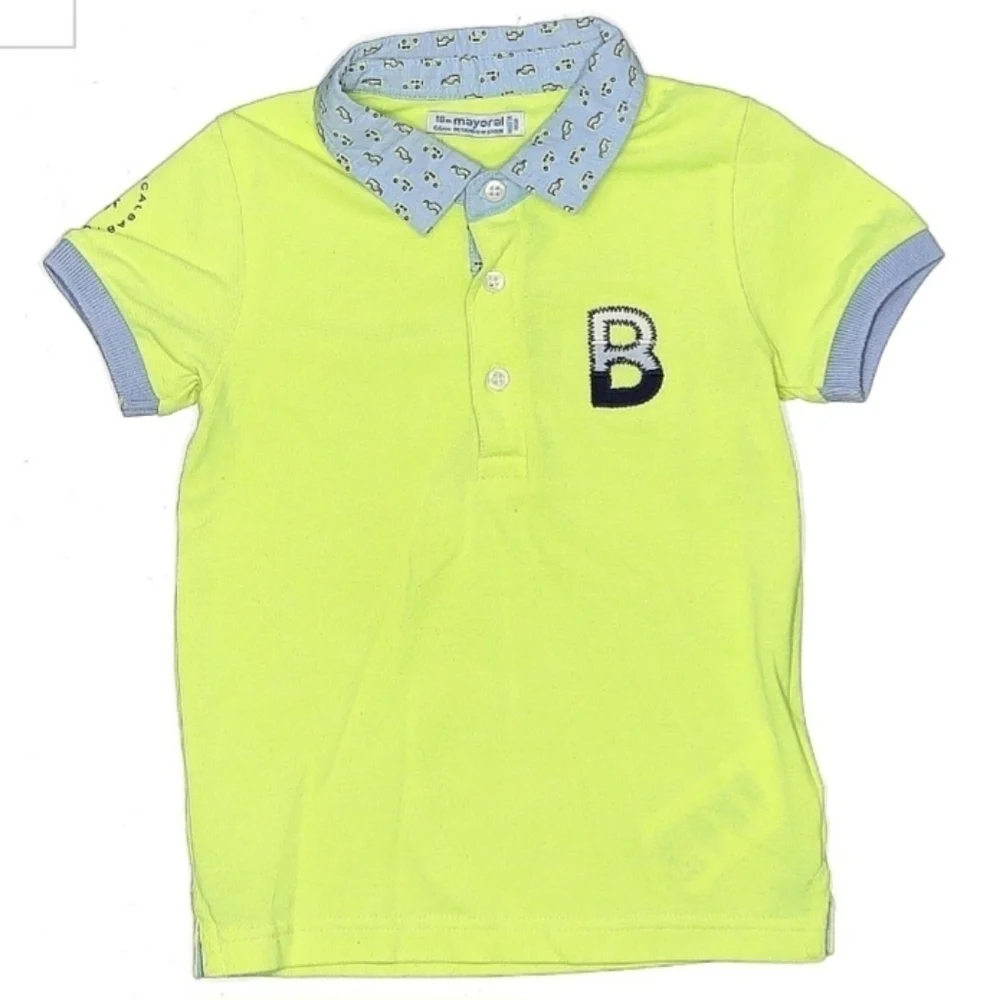 Mayoral Short Sleeve Polo Shirt Bright Yellow Toddler Boys 18M Jeep Print Collar